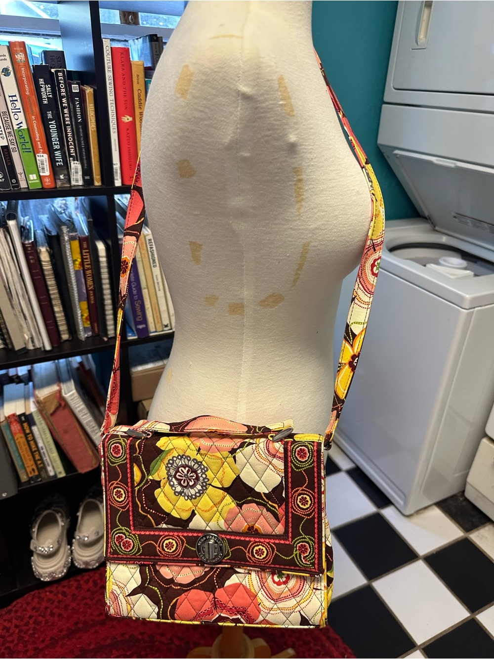 Vera Bradley buttercup Brown Floral Quilted Crossbody with Pink and Yellow